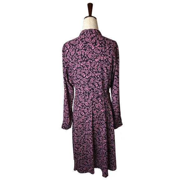 Nanette Lepore Floral Midi Dress Women 8 Navy Blue Pink Long‎ Sleeve Belted Boho - Image 3
