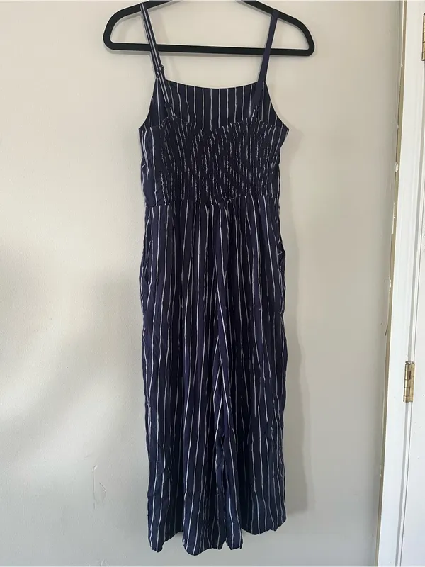 Old Navy Blue White Striped Wide Leg Jumpsuit Medium Coastal Nautical Beach - Image 5