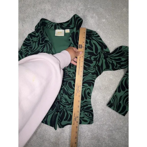 maeve anthropologie top Black‎ Green Ruched Button Front Medium Long Sleeve - Image 5