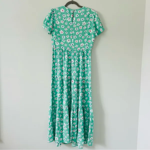 Sugarhill Brighton London Polly Maxi Tiered Dress Green Rainbow Daises NWT 6 - Image 2