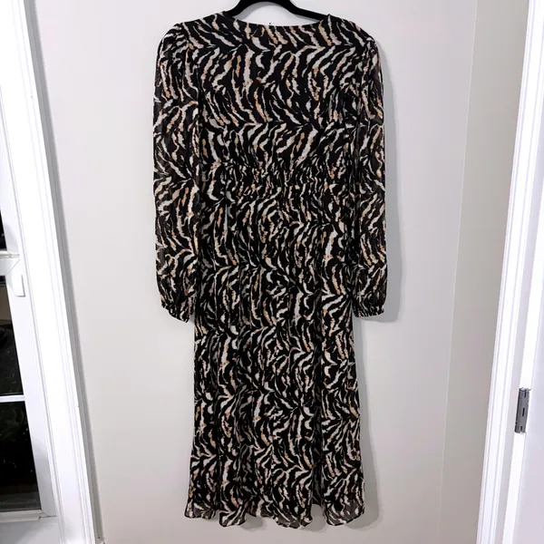 Sofia Jeans Sofia‎ Vergara Tiger Print Midi Dress Metallic Smocked XS New - Image 3