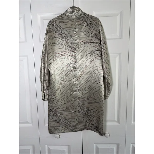 Harve Benard Vintage Mock‎ Neck Shift Dress Womens 4 Silver Abstract Satin - Image 5