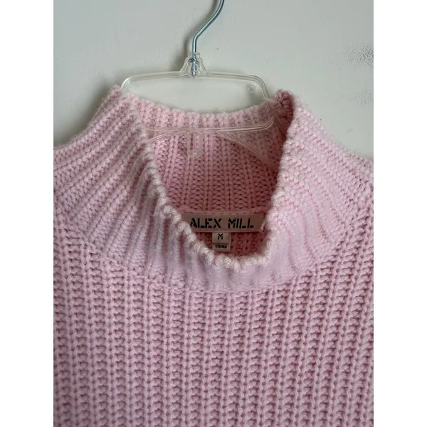 Alex Mill Womens Sweater Med Pink Merino Wool Cashmere Mock Neck Chunky - Image 4
