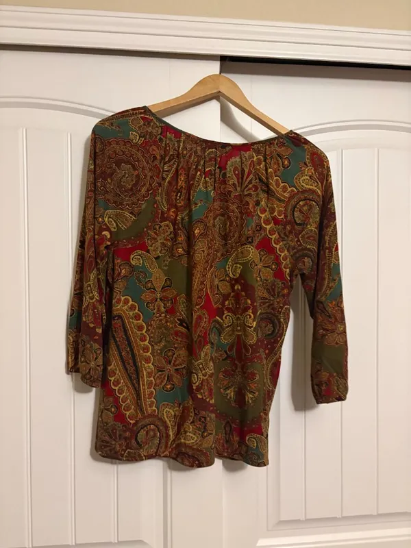 Lauren Ralph Lauren Paisley Blouse Medium Long Sleeve Keyhole Front 100% Cotton - Image 3