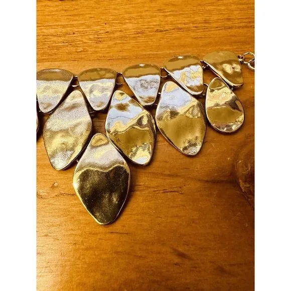 Hammered Like Flat Stones Gold Tone 16" Adjustable Necklace‎ Statement Piece - Image 9