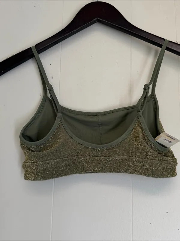 NWT AERIE Sparkle Straight Scoop Bikini Top Olive Green Size Small - Image 7