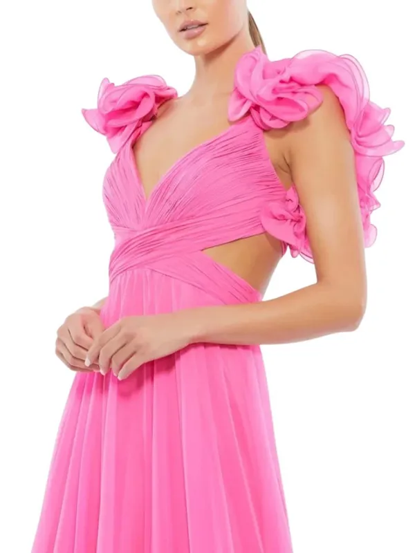 Mac Duggal Ruffle Tiered Cut-Out Chiffon Gown Womens 4 Hot Pink Formal 67911 NWT - Image 3