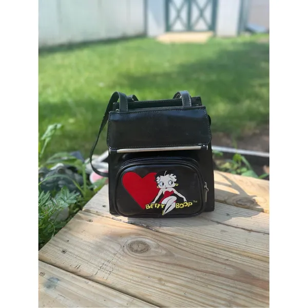 Vintage Betty Boop Mini Convertible Backpack Purse Y2K Black Faux Leather Bag - Image 3