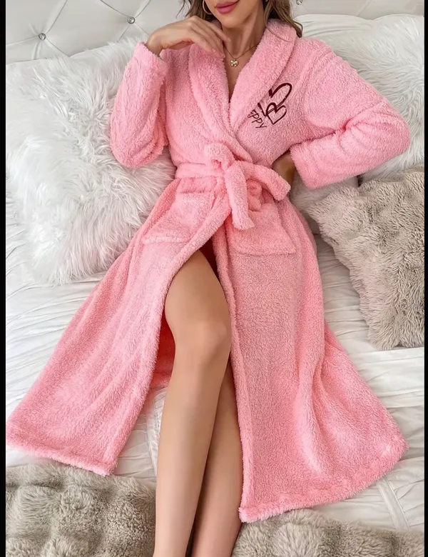 Cozy Plush Pink Women's Robe with Belt - Image 5