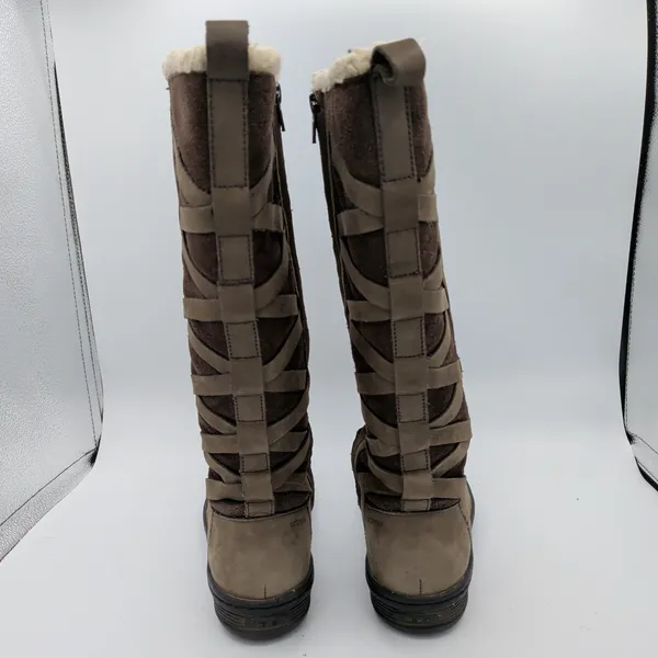 Teva Figueroa Women's Tall Winter‎ Boots Fur Lined Lace Up Taupe Suede Size 8 - Image 4