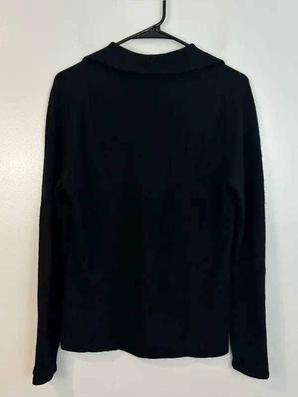 Simply Cashemere Black Pullover Collared Polo Sweater V-neckline 100% Size Small - Image 7