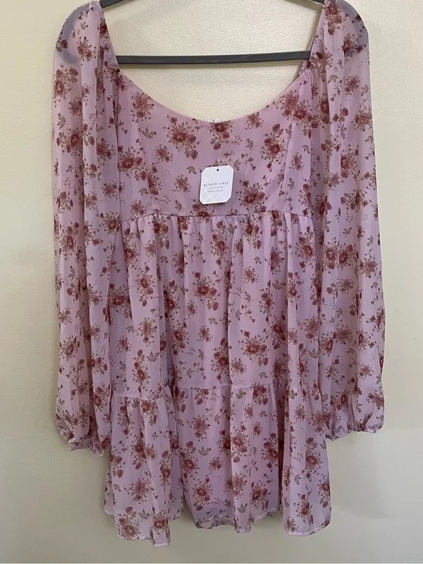 NEW Altar’d State Pink Floral Mini Dress Size XL NWT - Image 3