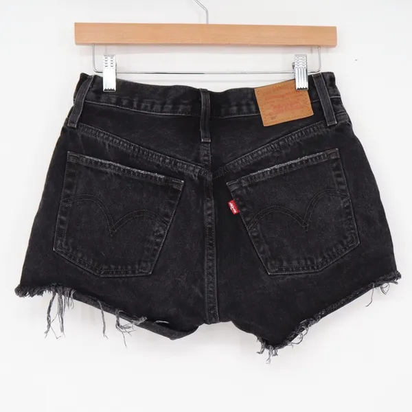 Levi's Denim Shorts Womens 28 501 Premium Black Distressed Cut Off Excellent - Image 5