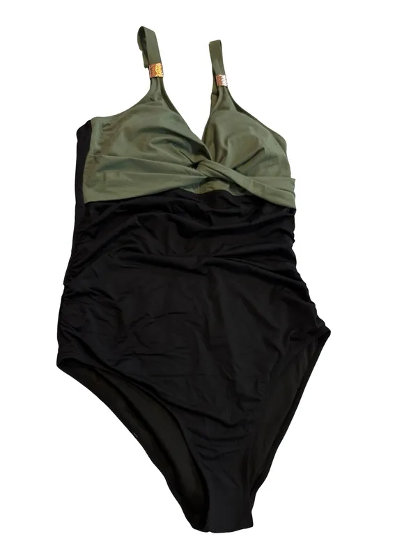 Olive & Black Twist-Front One-Piece Swimsuit - Image 4