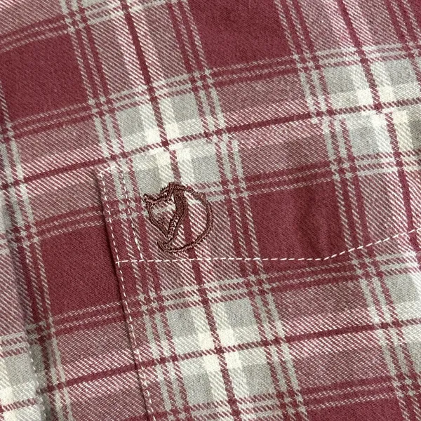 Fjallraven Shirt Womens Large Pink Gray Cream Plaid Flannel Ovik Cotton Outdoor - Image 4
