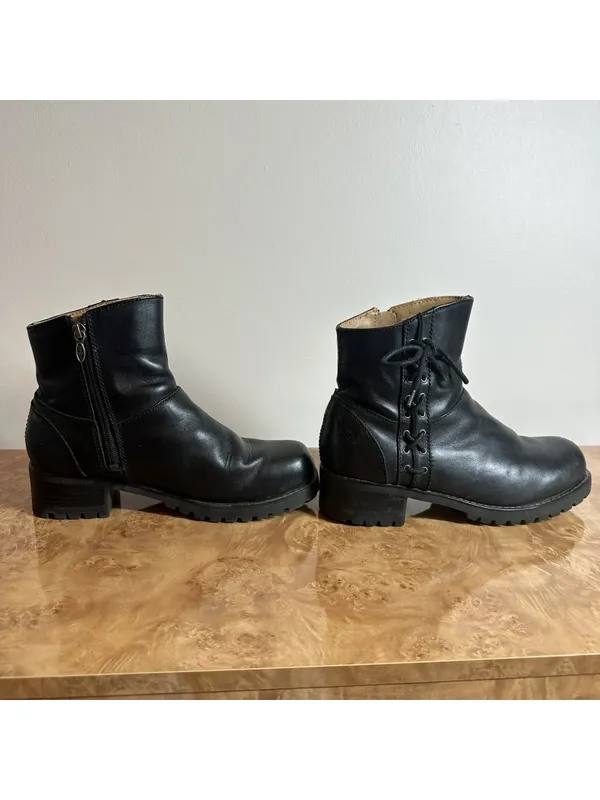 Harley-Davidson Women's Black Leather Moto Ankle Boots Side Zip Lace Detail 9.5 - Image 7