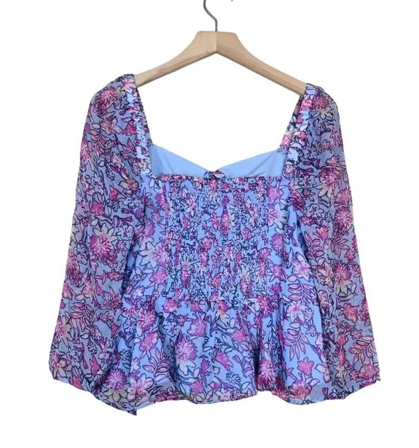 French Connection Womens M Hallie Peplum Halter Top in Placid Blue NEW - Image 3