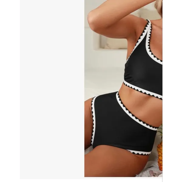 NEW Bikini Set Whip Stitch 2 Pc Swimsuits High Waist Scoop L - Image 5