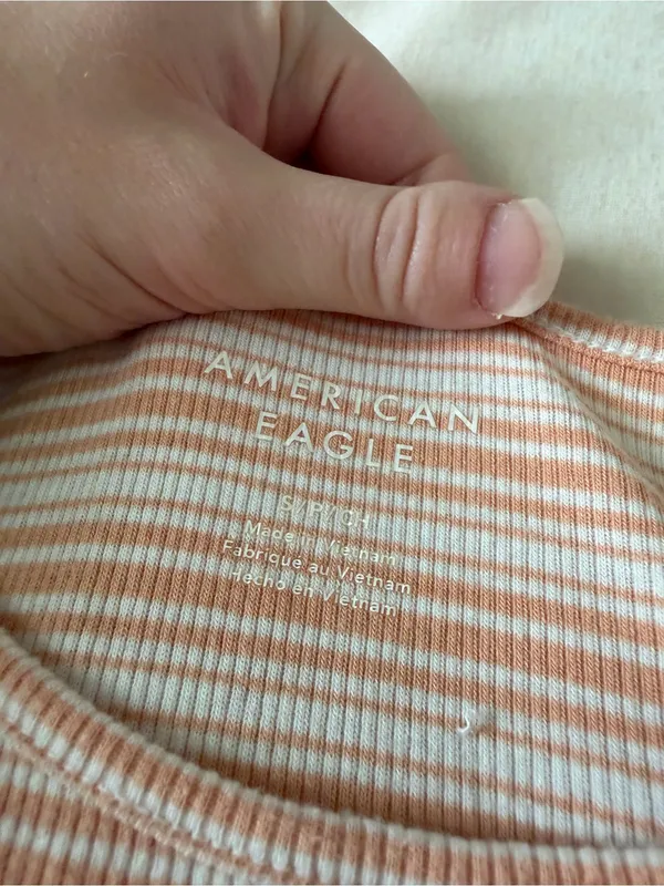American Eagle Outfitters Peach & White Striped Short Sleeve Tee - Image 4