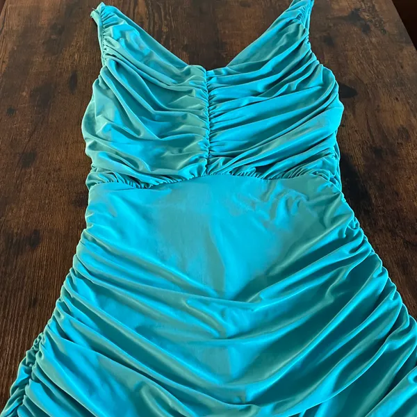 Turquoise blue/green ruched dress Blue - Image 5