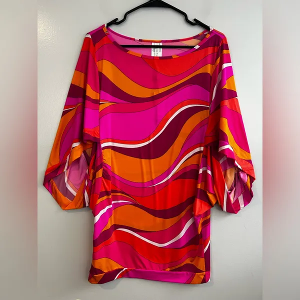 NWT Trina Turk Vivid Vista Pink/Orange Cover Up Mini Swim Tunic Dress Size Small - Image 2