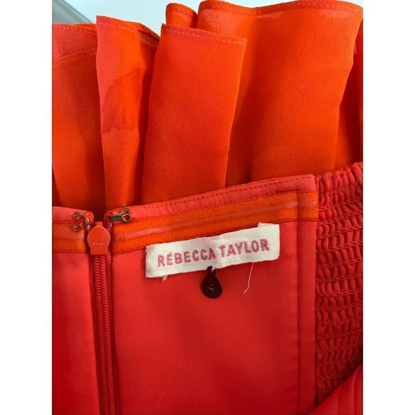 Rebecca Taylor Strapless Silk Cocktail Dress Orange Pleated Skirt Women’s 4 - Image 2