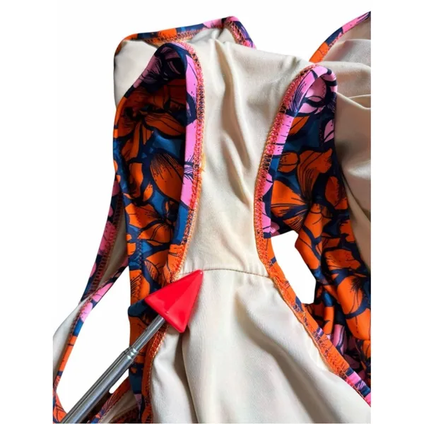 J.Crew Floral Ruched One Piece Swimsuit Pink Orange V Neck Size 8 Beach Resort - Image 6