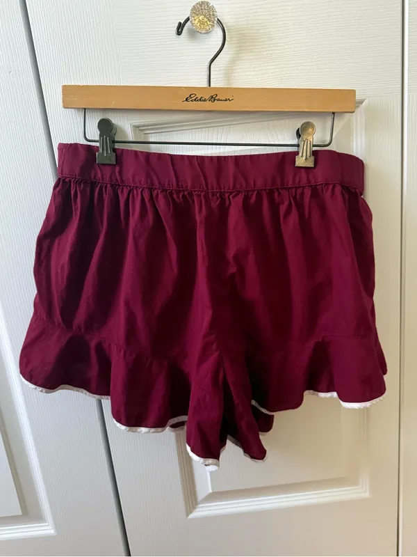 Anthropologie Celandine Burgundy Ruffle Edge Shorts - Image 2