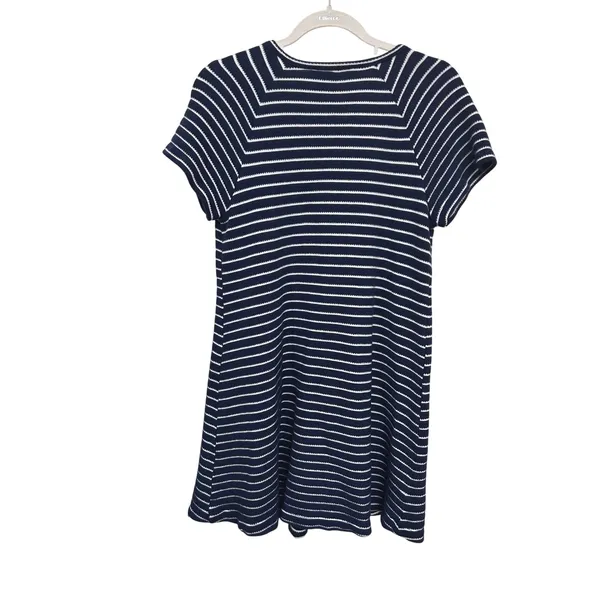 LOFT Womens Navy Blue Striped Cotton Short Sleeve Dress Nautical Coastal Medium - Image 2