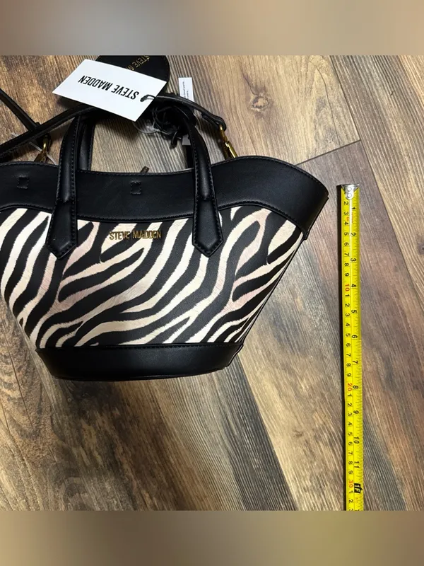 Steve Madden Black Multi Zebra Print Shopper Handbag NEW - Image 8