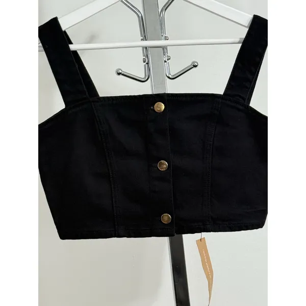 Reformation Chrissy Denim Crop Top Black Women’s Size 8 Button Front Tank NWT - Image 5