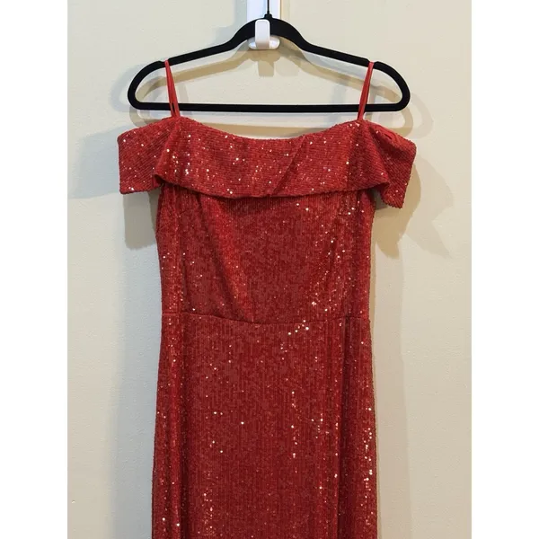 New XSCAPE Women's Off-The-Shoulder Slit-Front Sequin Gown Sz 12 Style 5136x - Image 3