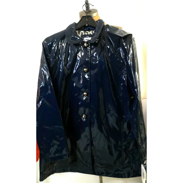 New NWT $325 Jane Post Iconic Princess Slicker Rain Coat Hood Women S Teal Navy - Image 5