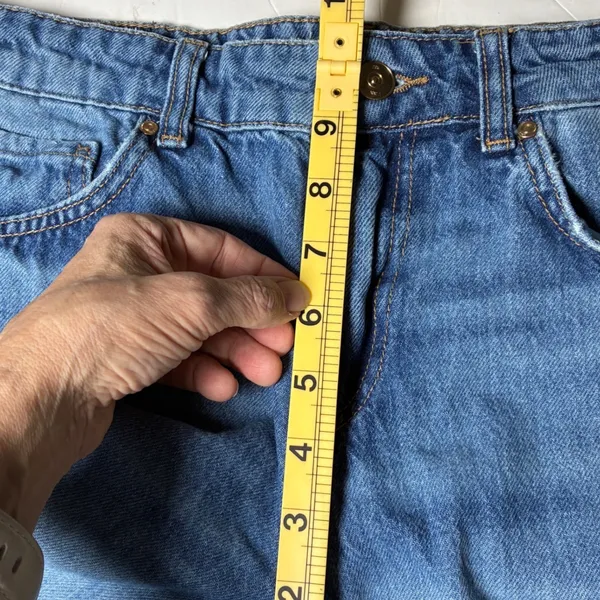 Zara Z1975 Low Rise Balloon Fit Jeans Faded Blue Raw Hem 100% Cotton Size 6 - Image 9
