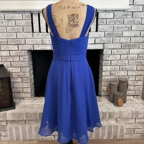AZAZIE GRACE Royal Blue A-Line‎ Pleated Chiffon Dress Size 6 Bridesmaid Wedding - Image 2