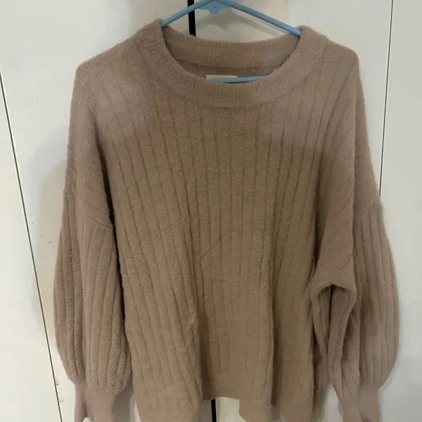 Aerie Soft Brown Ribbed Crew Neck Sweater - Image 3