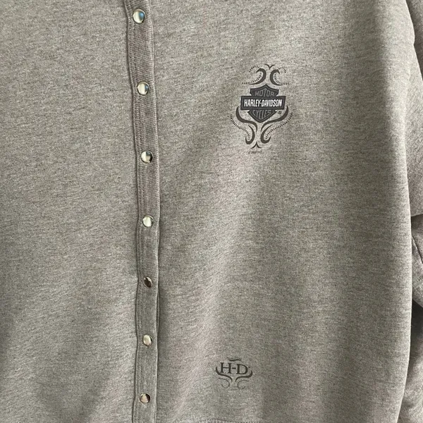 Vintage Y2K Harley‎ Davidson Snap Up Sweatshirt Women’s L Jamestown Heather Gray - Image 4