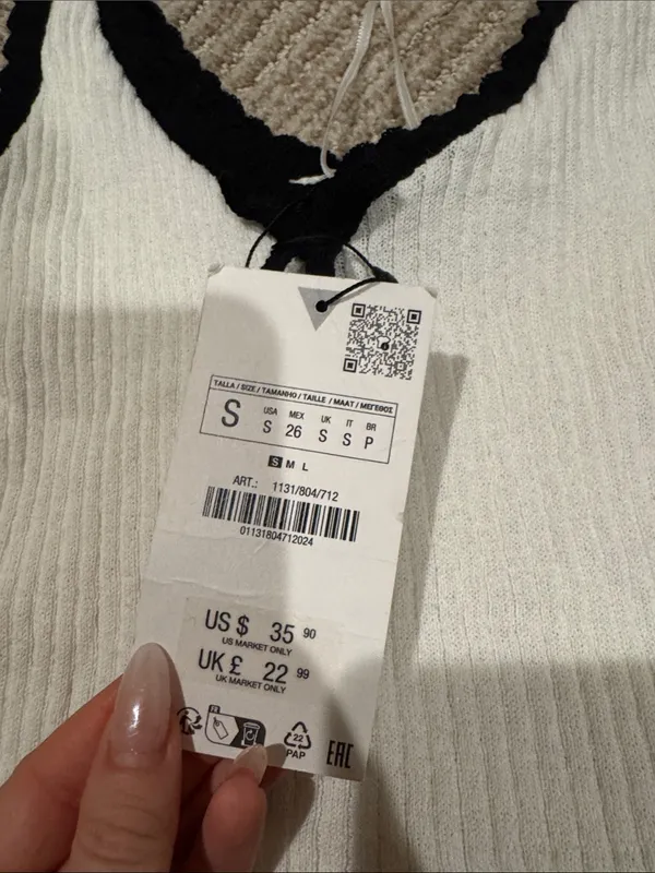 ZARA White Ribbed Camisole with Black Trim - Image 2