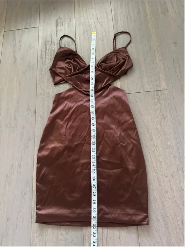 Brown Satin Mini Dress Women's Size Small - Image 4