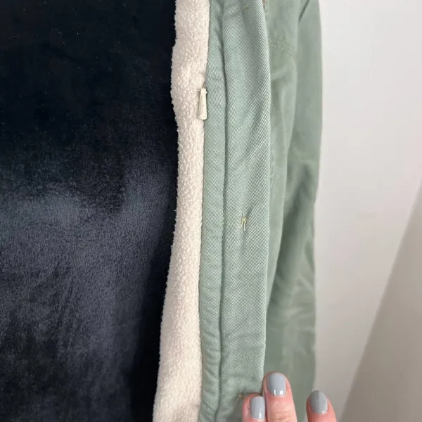 Woolrich Sage‎ Green Fleece Lined Button Front Shacket Size Small - Image 3