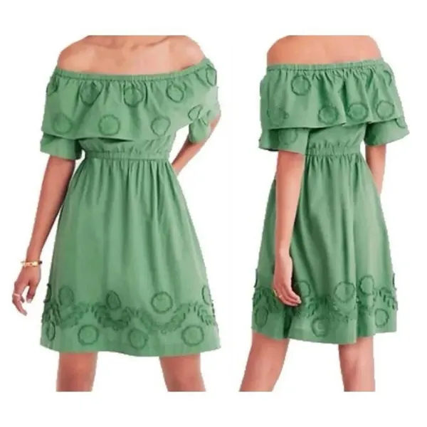 Madewell appliquéd off the shoulder dress textural floral design Sz 2 #784 - Image 2