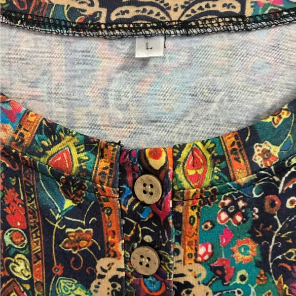 Source Unknown Printed Long-Sleeve Scoop Neck Top Multi Color L - Image 4