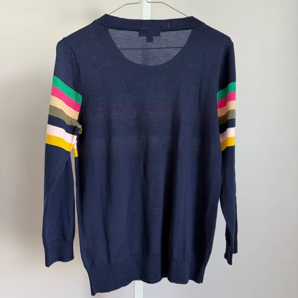 J Crew Merino Wool Academia Office Siren Preppy‎ Button Striped Sweater S Blue - Image 6