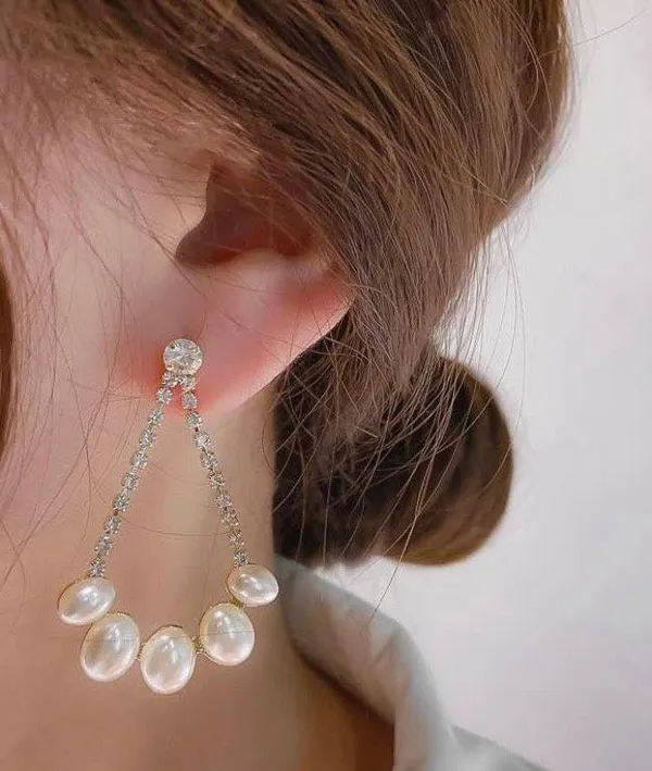 White Pearl Teardrop Dangle Drop Earrings for Women - Image 4