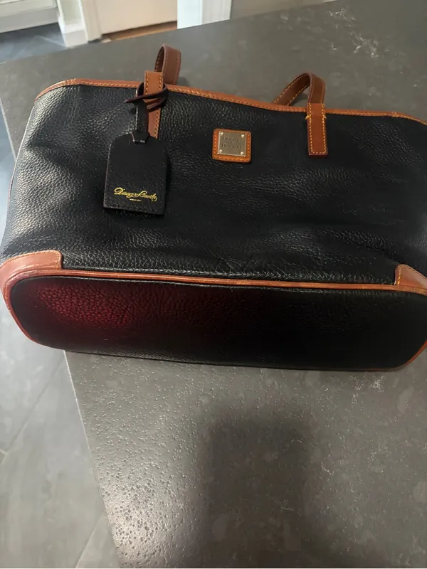 Dooney & Bourke Black Pebbled Charleston Leather Tote with Brown Trim - Image 6