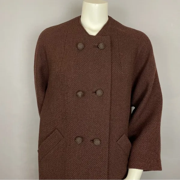Vintage 60s Meier &‎ Frank Brynwood Coat Women Brown Retro Boxy Mod Union Label - Image 4
