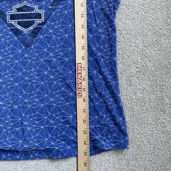 Harley Davidson T-Shirt V-Neck Blue Patterned Barnett El Paso, Texas Women's Med - Image 9
