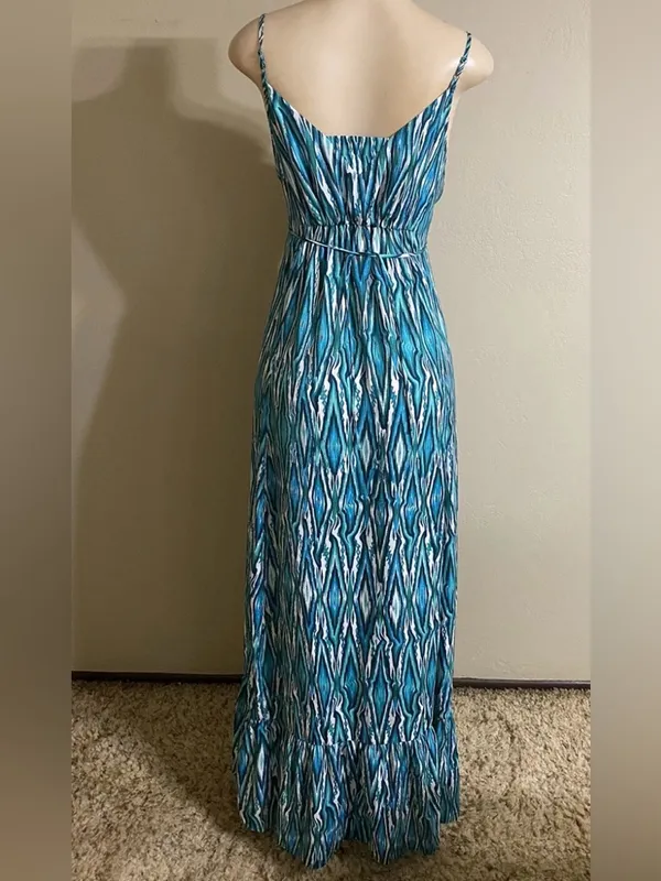 CV by Cynthia Vincent Blue Patterned Spaghetti-Strap Maxi Dress - Image 4