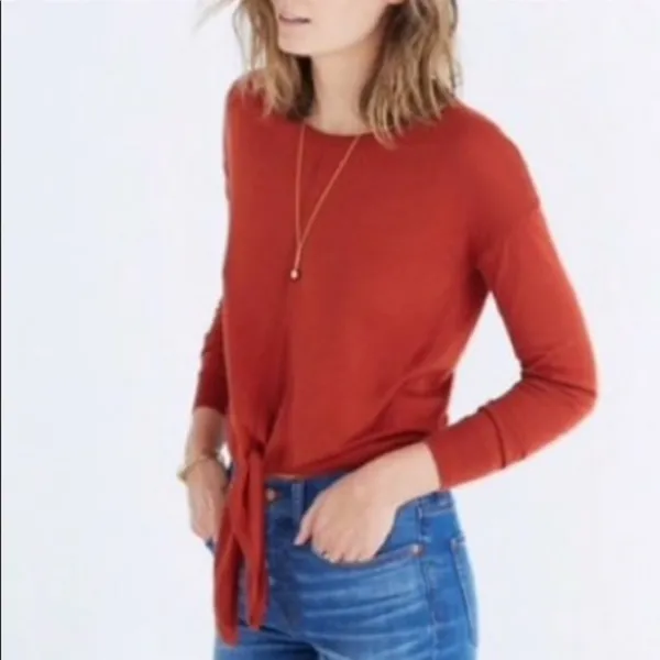 Madewell Burnt Orange Modern Tie-Front Sweater Top Size‎ XS - Image 2