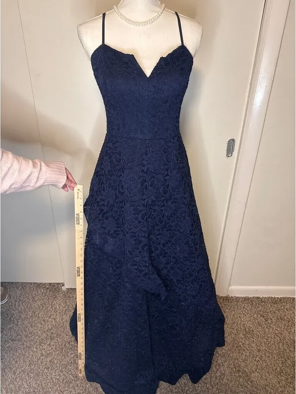 BCX Navy Blue Lace Evening Gown - Image 5